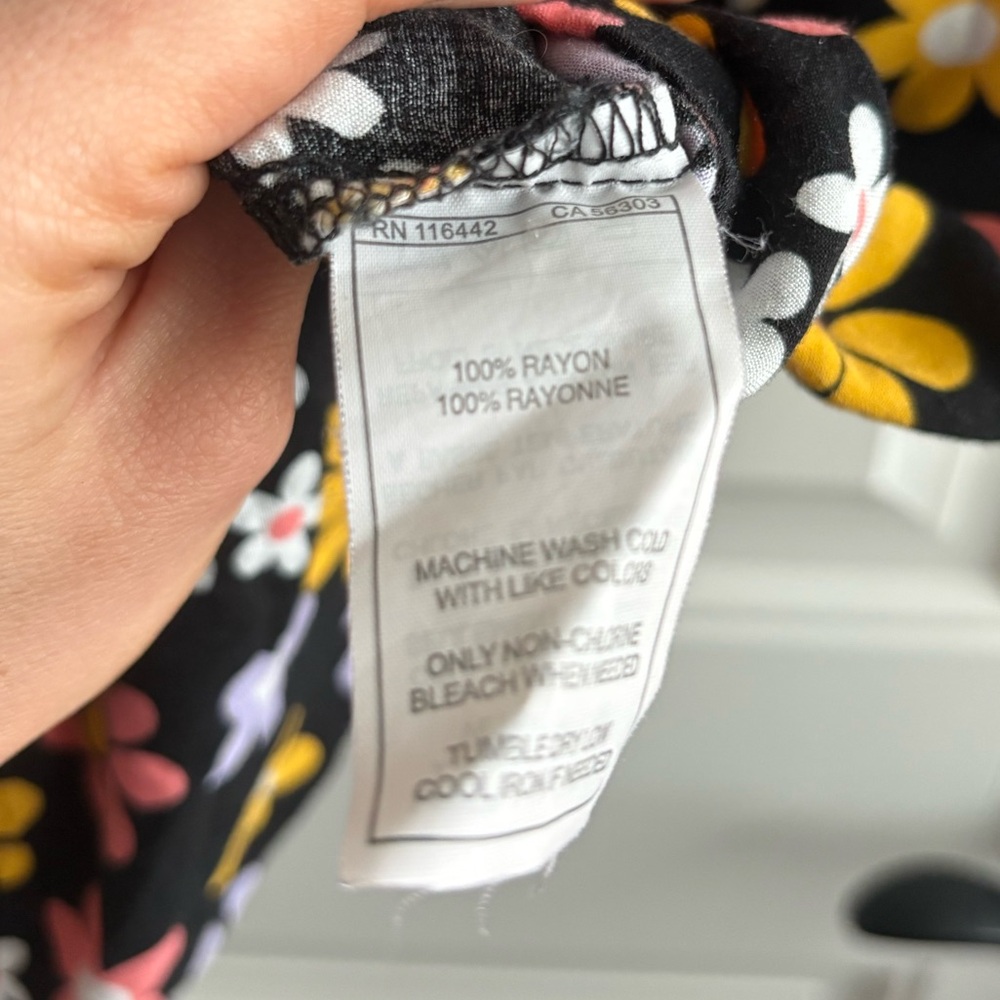 Women's Floral Button-Up Top - Black with Multicolor Flowers - Picture 6 of 6